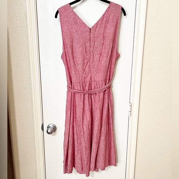 [CJ Banks] Linen Blend Swing Dress Red Waist Tie Casual Teacher Brunch Size 18 - Picture 4 of 11